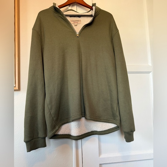 B.C. Clothing Co. Heritage Other - Olive Green Sherpa Lined Waffle Quarter-Zip Men's Sweater Size XL
